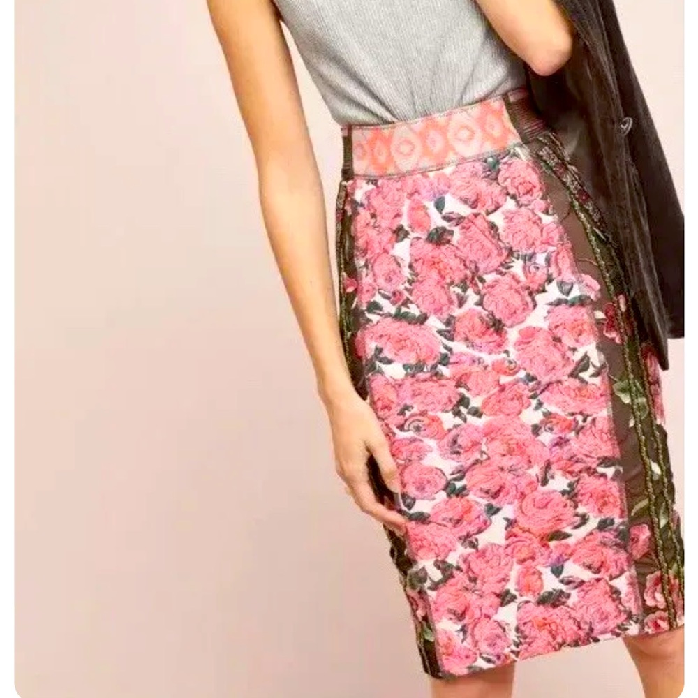 Very rare Byron Lars for Anthropologie Pink Floral Pencil Skirt size 2